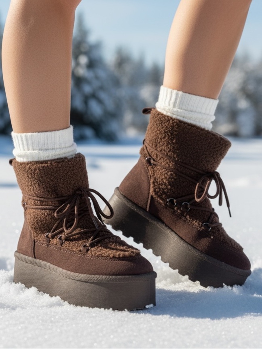 Harper SugarKiss Brown Sherpa Platform Boots 9
